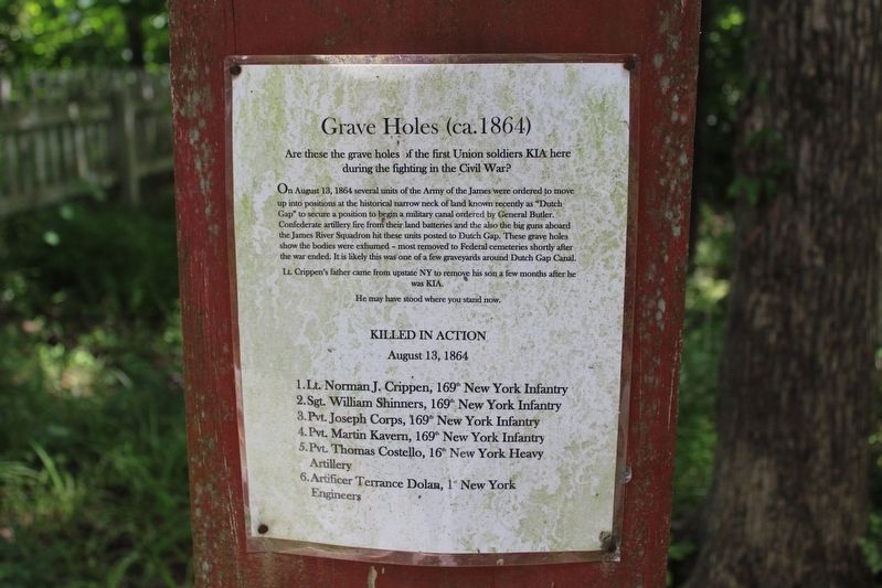 Grave Holes (ca. 1864) Marker. Click for full size. Grave Holes (ca. 1864) Marker image. Click for full size.