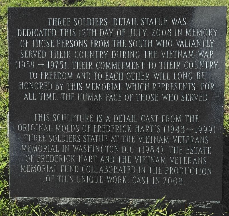 Three Soldiers Statue Vietnam Veterans Memorial Marker. Click for full size. Three Soldiers Statue Vietnam Veterans Memorial Marker image. Click for full size.