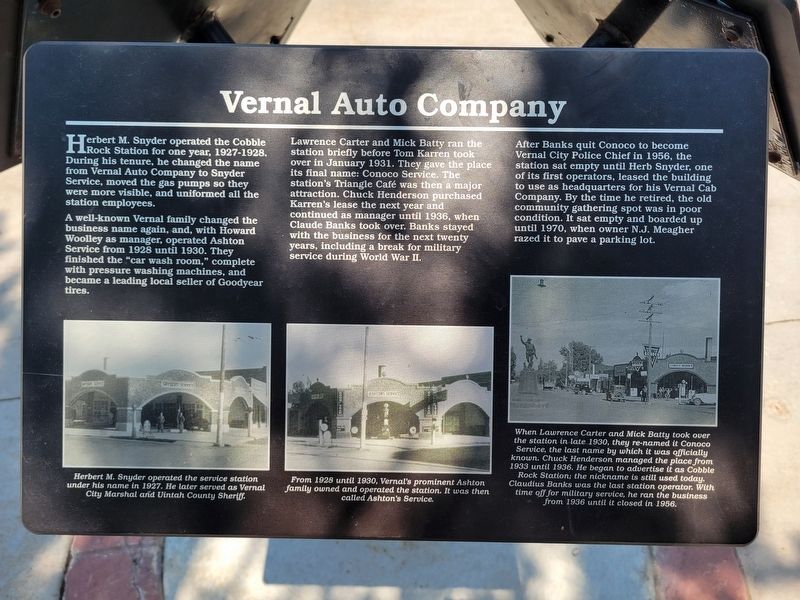 Vernal Auto Company side of marker. Click for full size. Vernal Auto Company side of marker image. Click for full size.