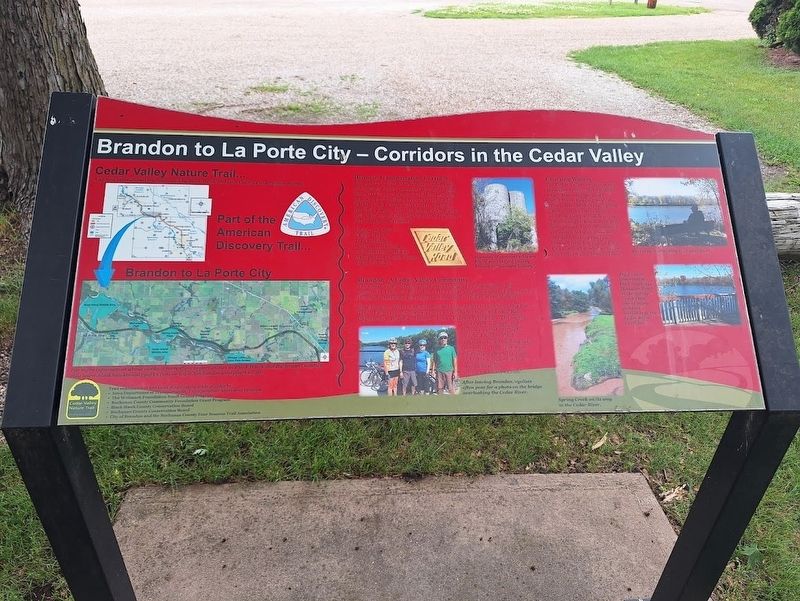 Brandon to La Porte City - Corridors In The Cedar Valley Marker. Click for full size. Brandon to La Porte City - Corridors In The Cedar Valley Marker image. Click for full size.