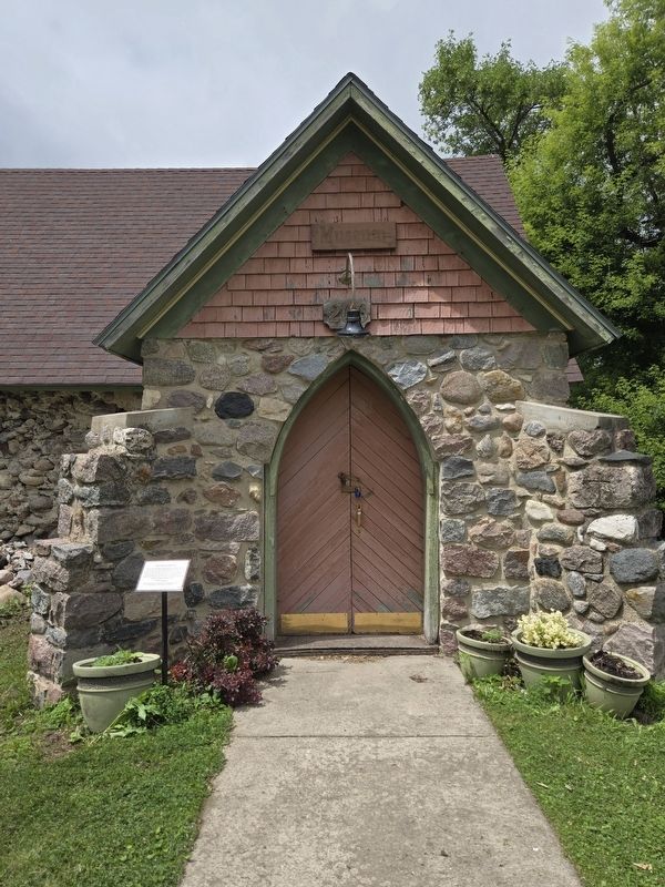 Old Stone Church Marker left of the sanctuary entrance. Click for full size. Old Stone Church Marker left of the sanctuary entrance image. Click for full size.