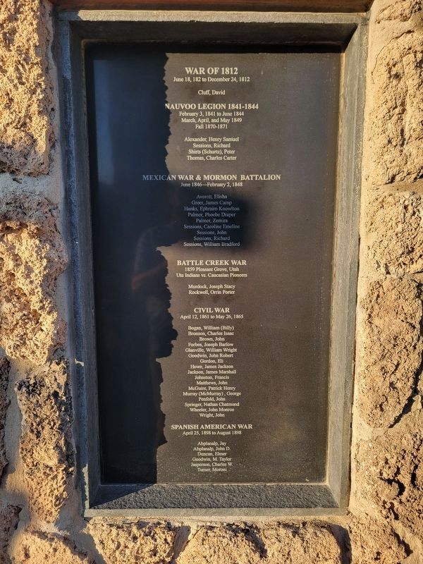 War of 1812, Nauvoo Legion, Mexican War, Battle Creek War, Civil War and Spanish American War Vets. Click for full size. War of 1812, Nauvoo Legion, Mexican War, Battle Creek War, Civil War and Spanish American War Vets image. Click for full size.