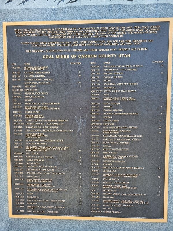 Coal Mines of Carbon County Utah Marker. Click for full size. Coal Mines of Carbon County Utah Marker image. Click for full size.