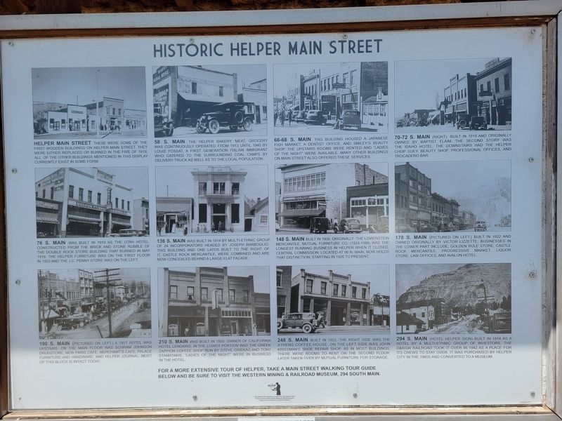 Historic Helper Main Street side of marker. Click for full size. Historic Helper Main Street side of marker image. Click for full size.
