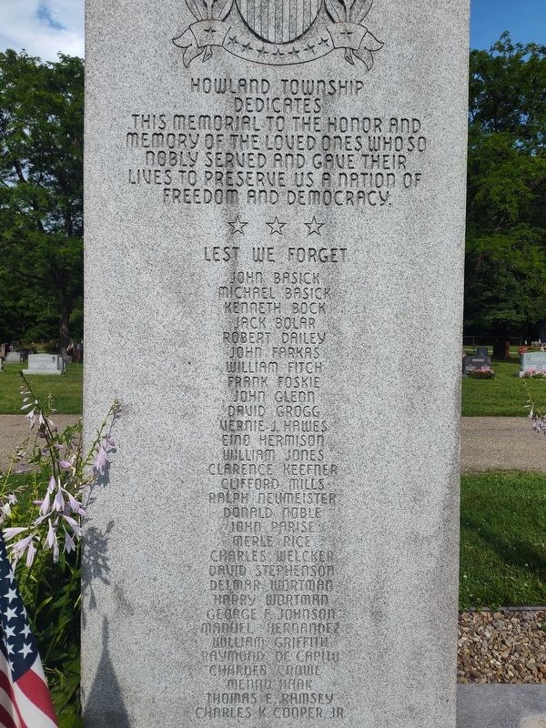 Howland Township Veterans Memorial Marker image. Click for full size.