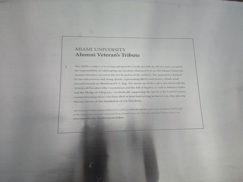 ﻿Miami University Alumni Veteran's Tribute Marker image. Click for full size.