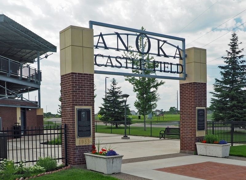 Willard J. Castle Marker (left) on the entrance gate to Castle Field. Click for full size. Willard J. Castle Marker (left) on the entrance gate to Castle Field image. Click for full size.