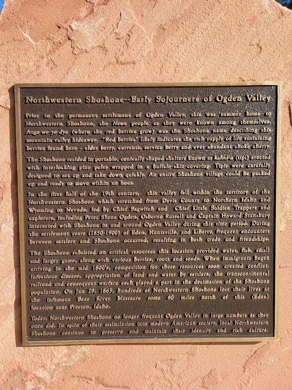 Northwestern Shoshone--Early Sojourners of Ogden Valley Marker. Click for full size. Northwestern Shoshone--Early Sojourners of Ogden Valley Marker image. Click for full size.