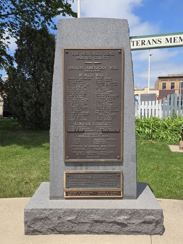 The Honored Dead Barnes County Marker. Click for full size. The Honored Dead Barnes County Marker image. Click for full size.