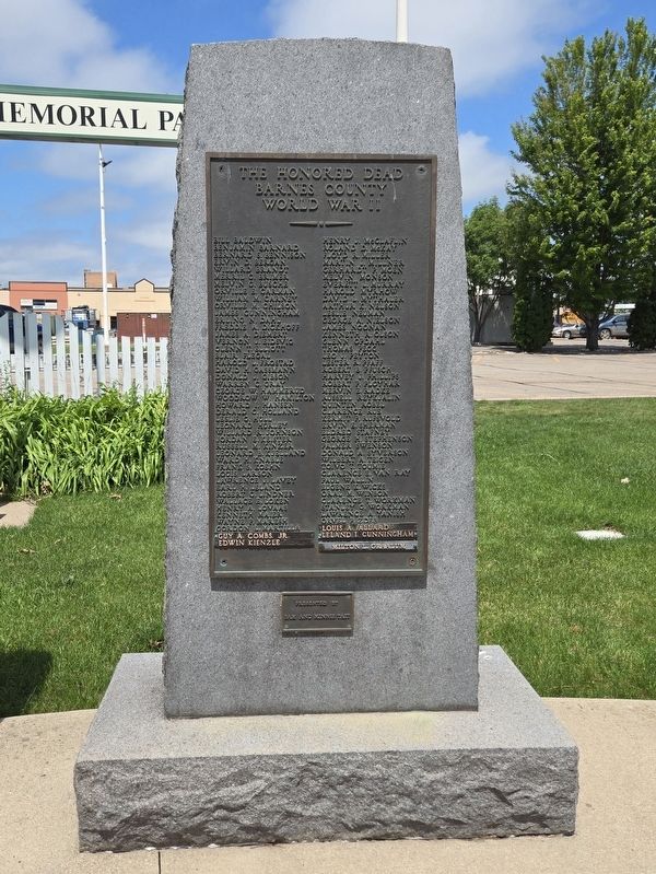 The Honored Dead Barnes County World War II Marker. Click for full size. The Honored Dead Barnes County World War II Marker image. Click for full size.
