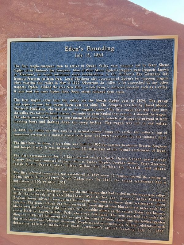 Eden's Founding Marker. Click for full size. Eden's Founding Marker image. Click for full size.