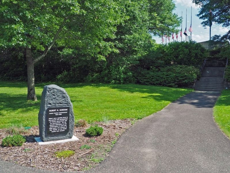 Albert A. Kordiak Marker just north of the Veterans Memorial in Bunker Hills Regional Park. Click for full size. Albert A. Kordiak Marker just north of the Veterans Memorial in Bunker Hills Regional Park image. Click for full size.