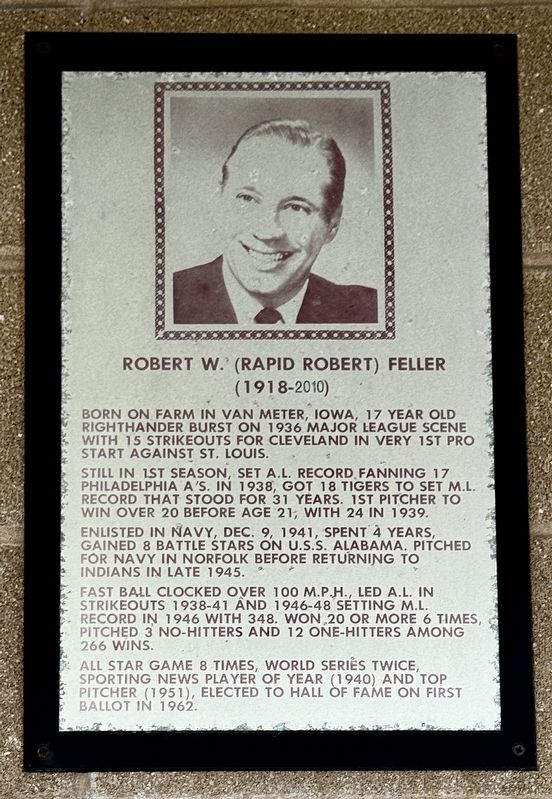 Robert W. (Rapid Robert) Feller Marker image. Click for full size.