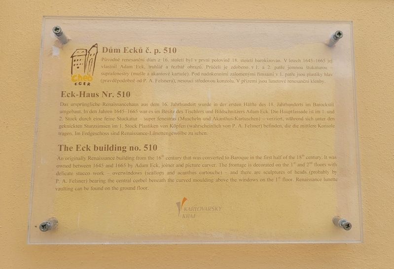 Dům Ecků č. p. 510 / The Eck building no. 510 Marker image. Click for full size.