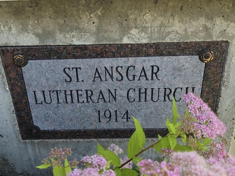 St. Ansgar Lutheran Church cornerstone plaque. Click for full size. St. Ansgar Lutheran Church cornerstone plaque image. Click for full size.