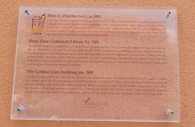 Dům U Zlat�ho lva č. p. 509 / The Golden Lion building no. 509 Marker image. Click for full size.