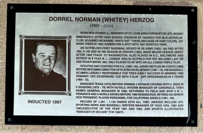 Dorrel Norman (Whitey) Herzog Marker image. Click for full size.