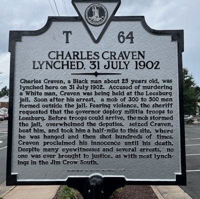 Charles Craven Lynched, 31 July 1902 Marker. Click for full size. Charles Craven Lynched, 31 July 1902 Marker image. Click for full size.