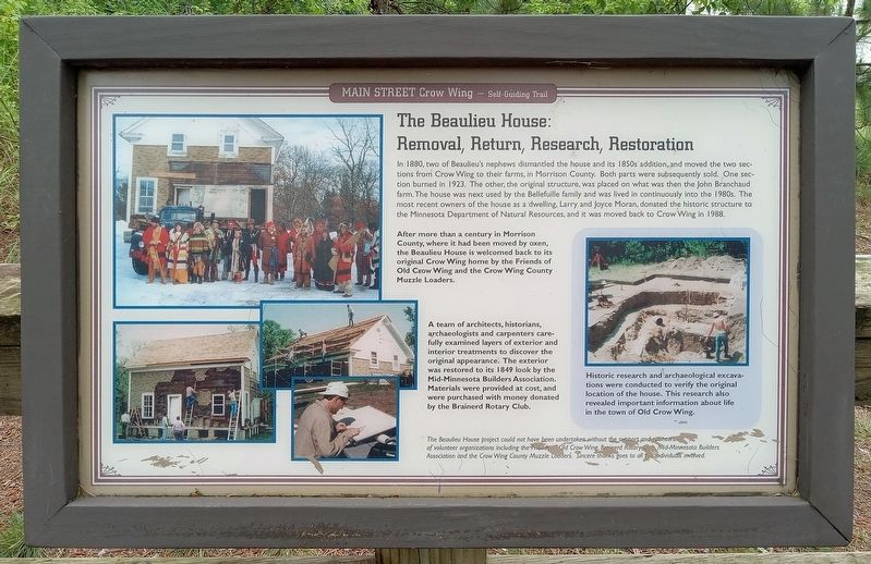 The Beaulieu House: Removal, Return, Research, Restoration Marker. Click for full size. The Beaulieu House: Removal, Return, Research, Restoration Marker image. Click for full size.