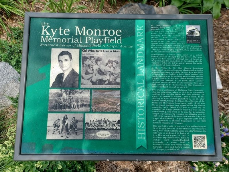 the Kyte Monroe Memorial Playfield Historical Marker