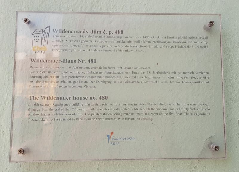 Wildenauerův dům č. p. 480 / The Wildenauer house no. 480 Marker. Click for full size. Wildenauerův dům č. p. 480 / The Wildenauer house no. 480 Marker image. Click for full size.