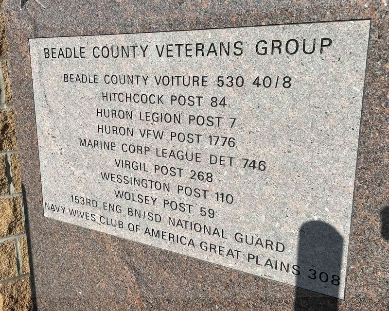 Beadle County Veterans Memorial, Left Wall 3 (Back) image. Click for full size.
