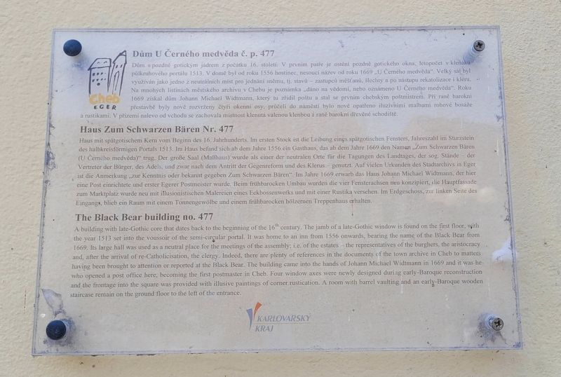 Dům U Čern�ho medvěda č. p. 477 / The Black Bear building no. 477 Marker image. Click for full size.