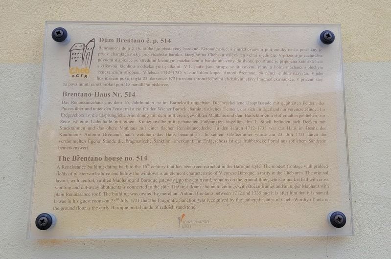 Dům Brentano č. p. 514 / The Brentano house no. 514 Marker image. Click for full size.