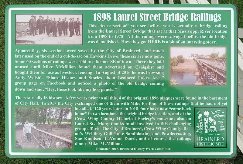 1898 Laurel Street Bridge Railings Marker. Click for full size. 1898 Laurel Street Bridge Railings Marker image. Click for full size.