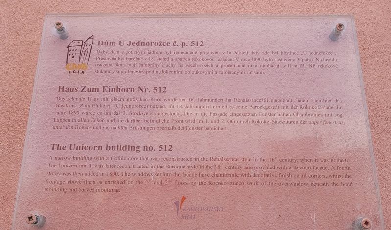 Dům U Jednoro�ce č. p. 512 / The Unicorn building no. 512 Marker image. Click for full size.