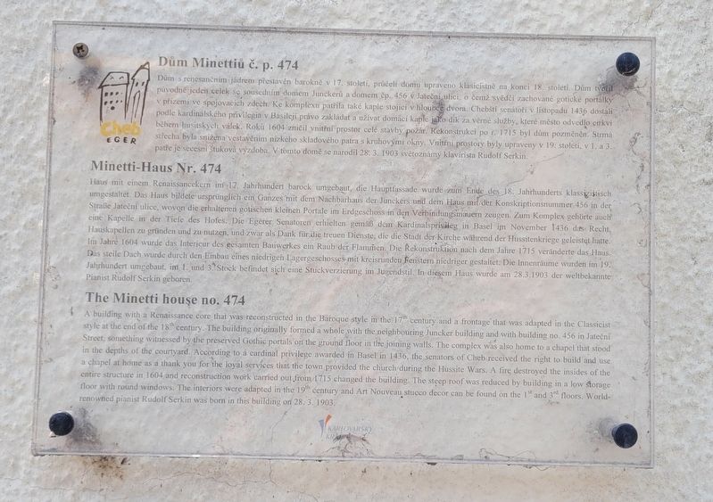 Dům Minettiů č. p. 474 / The Minetti house no. 474 Marker image. Click for full size.