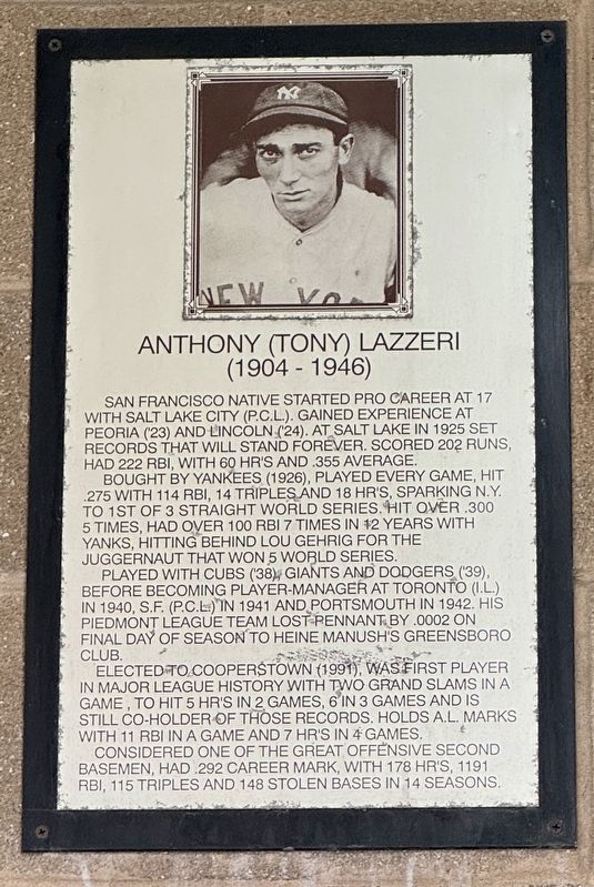 Anthony (Tony) Lazzeri Marker image. Click for full size.