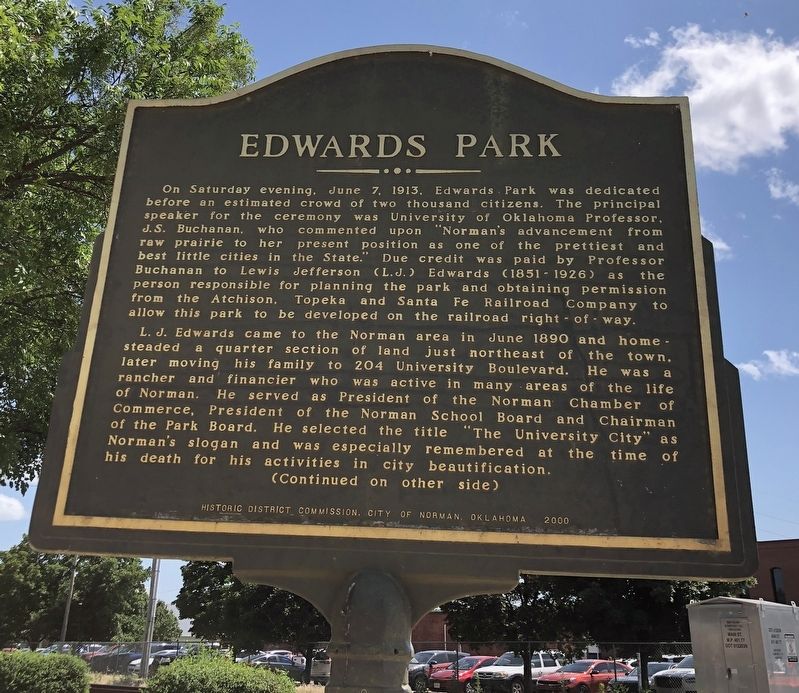 Edwards Park Marker, Side One image. Click for full size.
