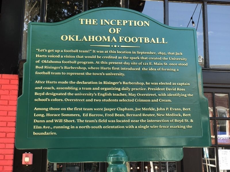 The Inception of Oklahoma Football Marker. Click for full size. The Inception of Oklahoma Football Marker image. Click for full size.