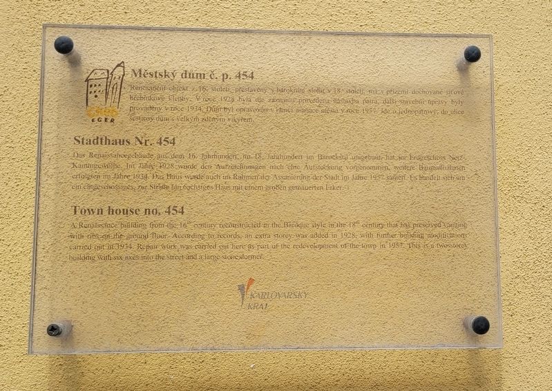 Městsk� dům č. p. 454 / Town house no. 454 Marker image. Click for full size.