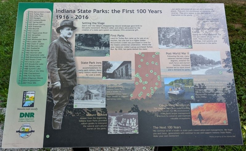 Indiana State Parks: the First 100 Years 1916-2016 Marker image. Click for full size.