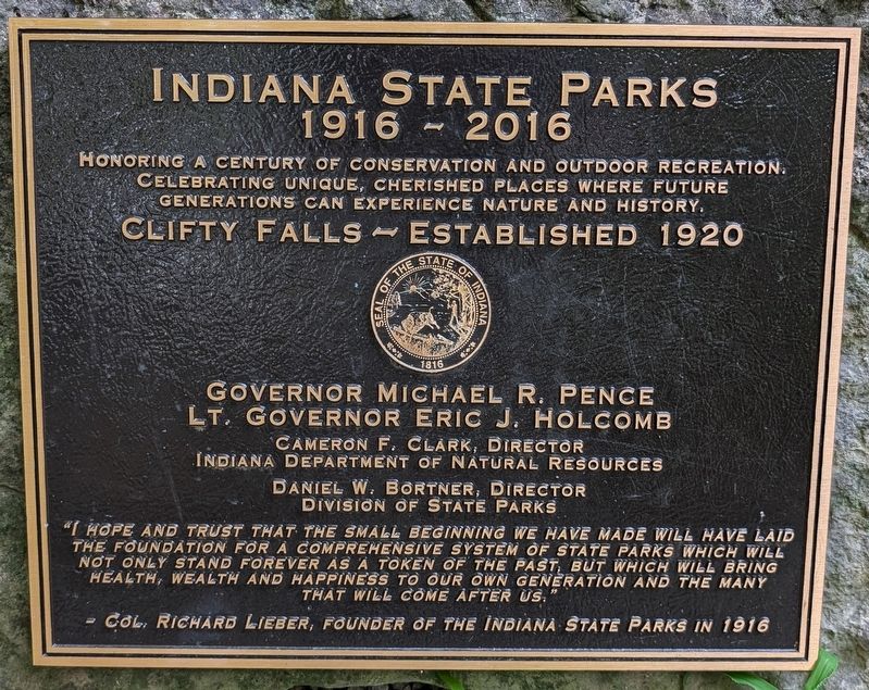 Clifty Falls Centennial Plaque image. Click for full size.