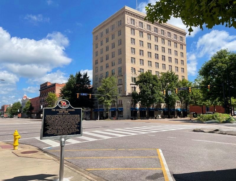 Marker at intersection of Commerce & Bibb streets. image. Click for full size.