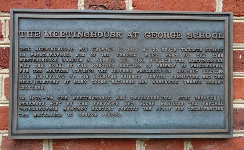 The Meetinghouse at George School Marker. Click for full size. The Meetinghouse at George School Marker image. Click for full size.