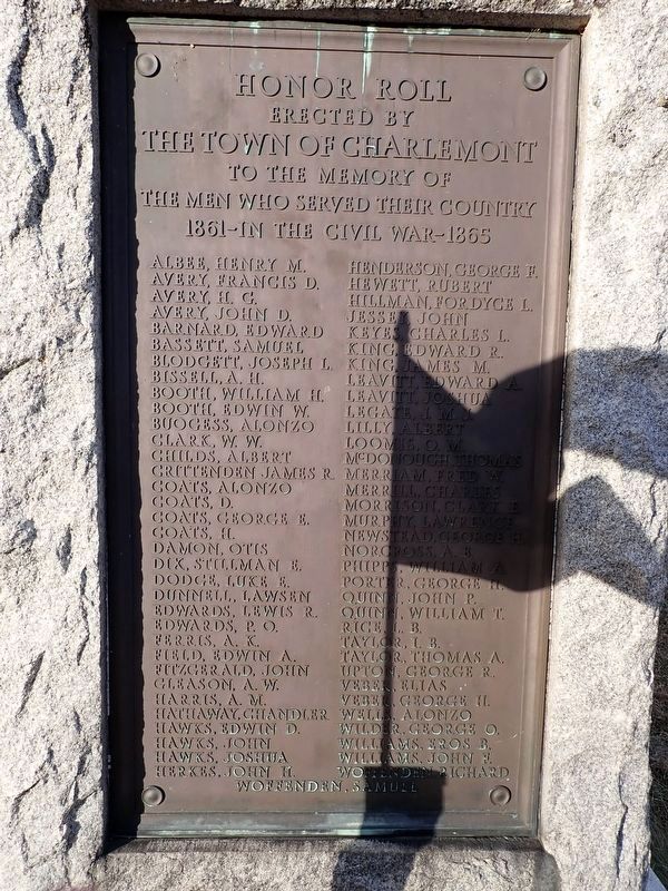Charlemont Civil War Honor Roll. Click for full size. Charlemont Civil War Honor Roll image. Click for full size.