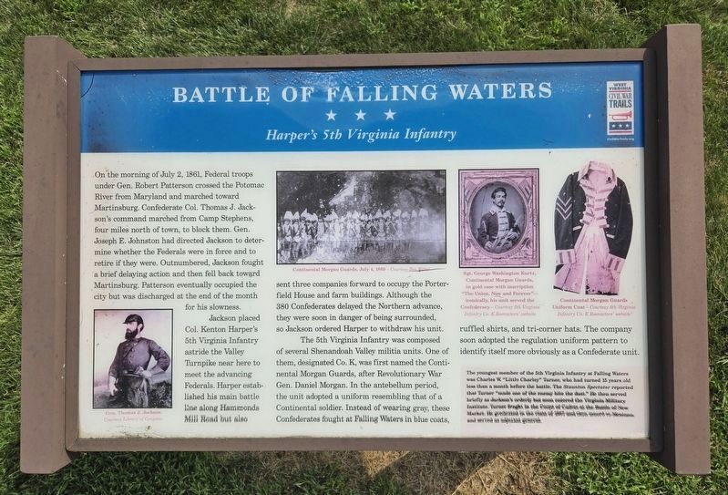 Battle of Falling Waters Marker. Click for full size. Battle of Falling Waters Marker image. Click for full size.