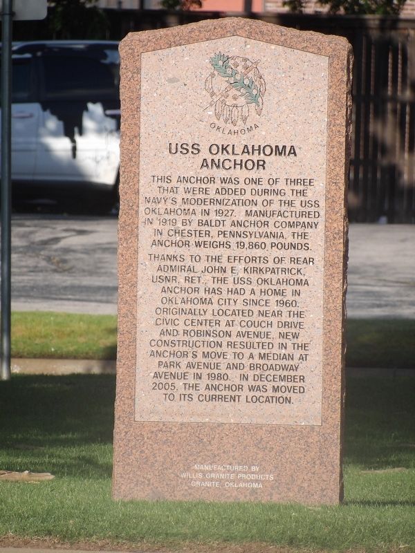 USS Oklahoma Anchor Marker image. Click for full size.