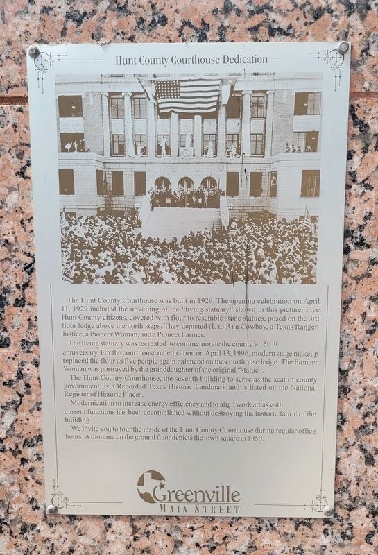 Hunt County Courthouse Dedication Marker image. Click for full size.