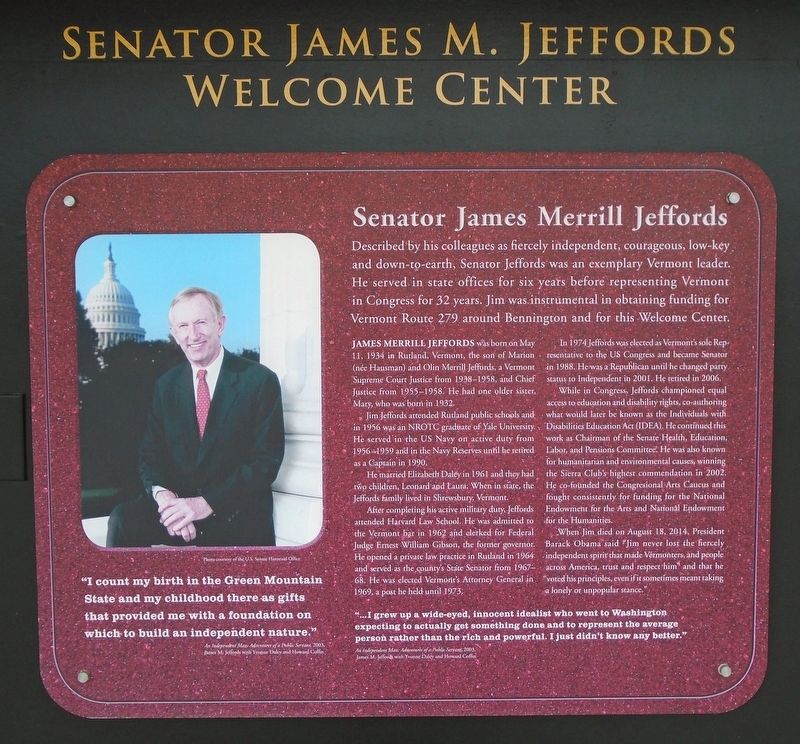 Senator James M. Jeffords Welcome Center Marker image. Click for full size.
