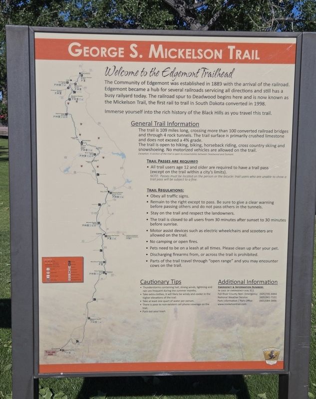 George S. Mickelson Trail Marker. Click for full size. George S. Mickelson Trail Marker image. Click for full size.
