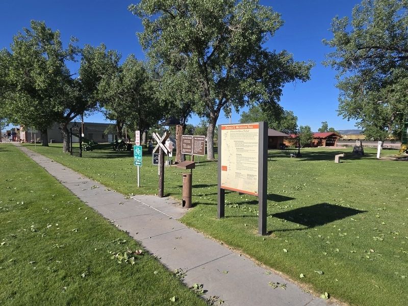 George S. Mickelson Trail Marker along sidewalk at Edgemont City Park. Click for full size. George S. Mickelson Trail Marker along sidewalk at Edgemont City Park image. Click for full size.