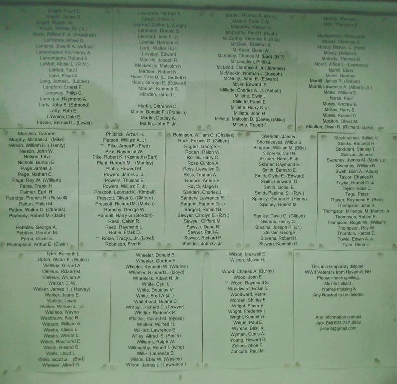 Haverhill World War II Honor Roll Detail. Click for full size. Haverhill World War II Honor Roll Detail image. Click for full size.