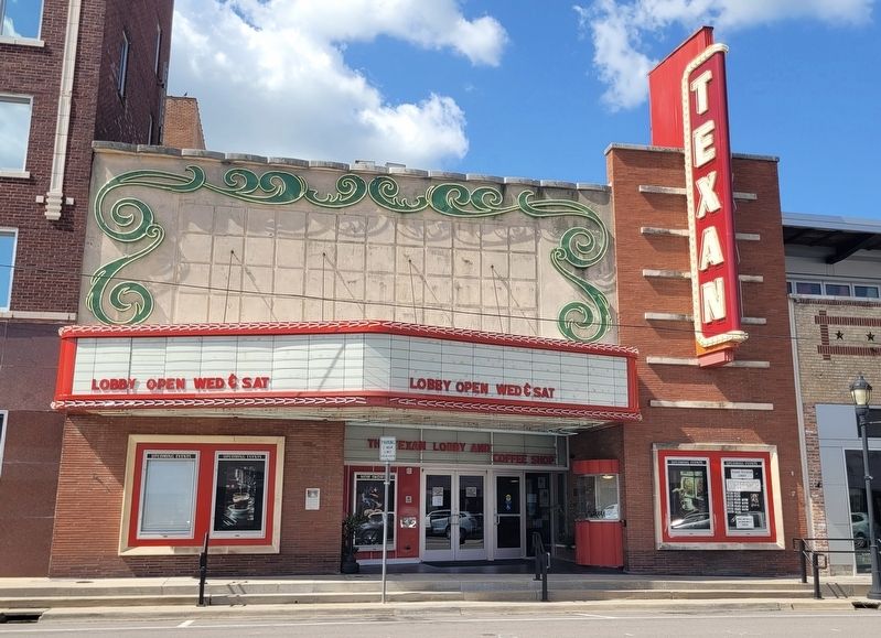 The view of the Texan Theater with the marker. Click for full size. The view of the Texan Theater with the marker image. Click for full size.
