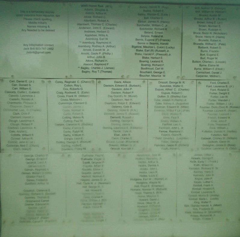 Haverhill World War II Honor Roll Detail. Click for full size. Haverhill World War II Honor Roll Detail image. Click for full size.