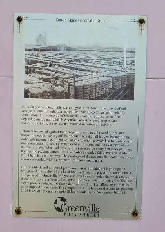 Cotton Made Greenville Great Marker image. Click for full size.